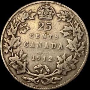 Vintage 1912 Canadian 25 Cents Coin